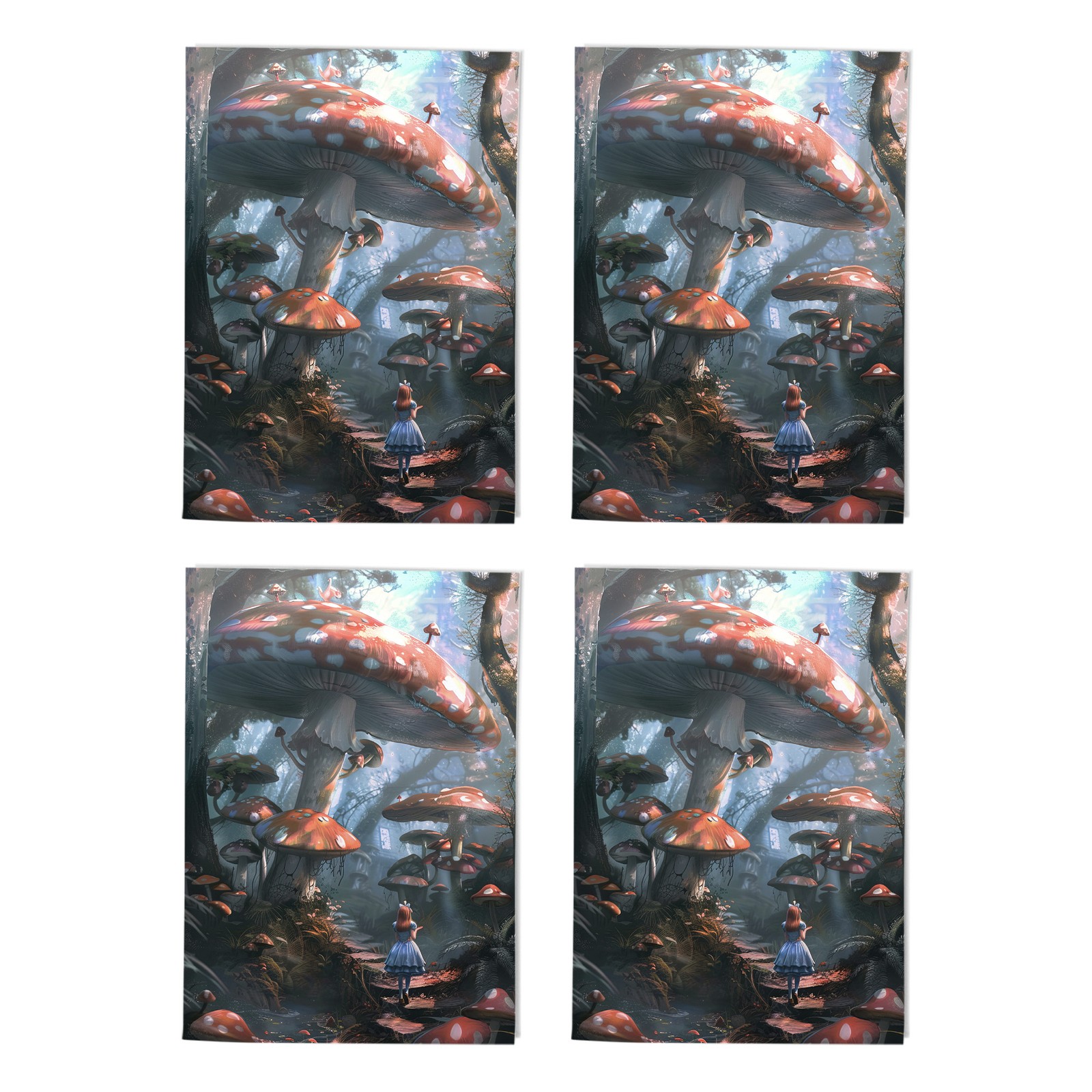 Alice Wonderland Mushroom Art Cards Fantasy Any Occasion Multipack of 4 Blank A6
