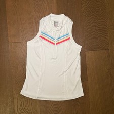 Lucky in Love Tennis Pickleball Sleeveless Top White Stripes Zip Up Size XS