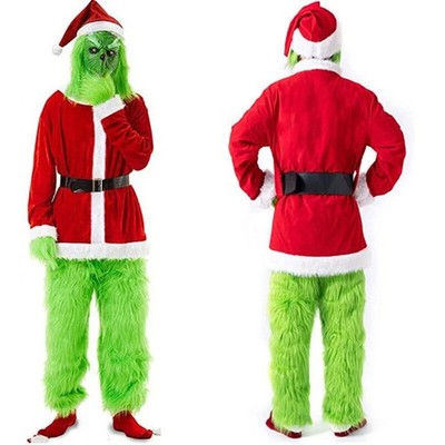 Grinch Mask Costume Adult Santa Claus Roleplay Outfit Christmas   - US