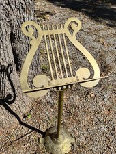 Vintage Brass Sheet Music Stand Lyre Harp Shaped Won't Stay Adjusted 