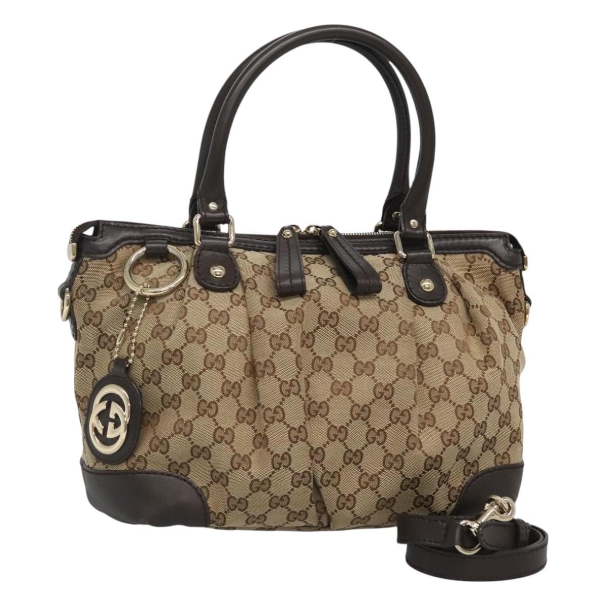 GUCCI GG Canvas Sukey Tote Bag 2-Way Beige Gold Auth BA2668