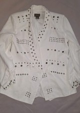 Central Park West Women's 100 Linen White Studded Blazer Size M