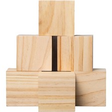 6 Pack Unfinished Wood Blocks 3 Inch - Solid Pine Wooden Cubes for Crafts, Sa...