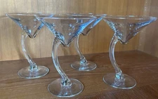 Vintage Libbey Swerve Bravura Clear Martini Glasses Set Of 4