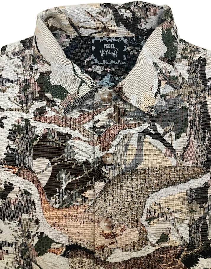 Chaqueta tapiz bosque árido Rebel Vengeance, llamativo diseñador ropa callejera arte Foto 3 de 4