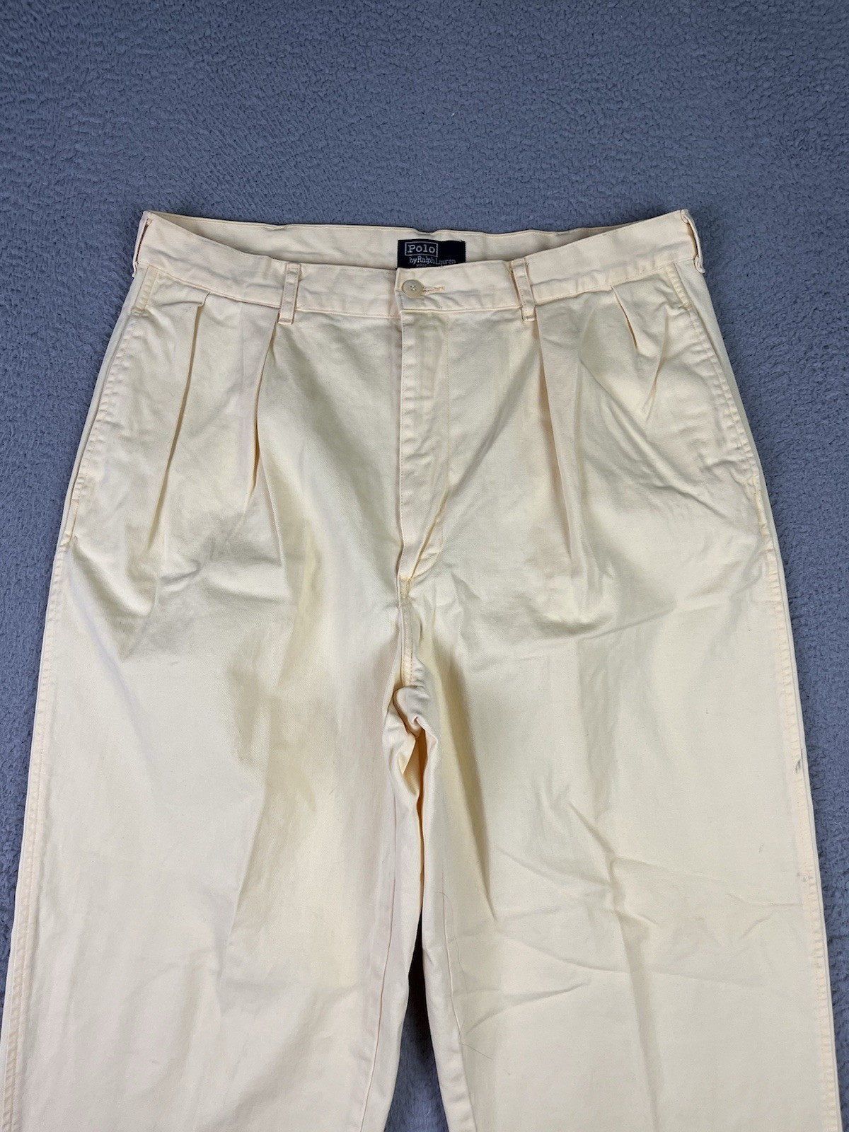 Vintage Polo Ralph Lauren Pant Men 33x29 Yellow Pleated Cotton Twill Made in USA
