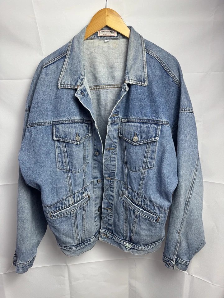 Chaqueta de mezclilla Guess de colección años 80 para hombre grande Georges Marciano de mezclilla lavada con ácido camionero Foto 3 de 4