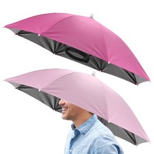 2 Pcs 26" Headband Umbrella Hat Umbrella Cap for Outdoor Rose Red+Pink