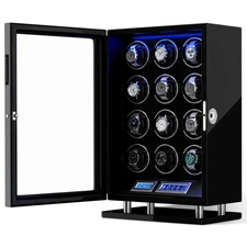 New Automatic 12 Watch Winder LCD Touch Display Storage Case Box LED Fingerprint