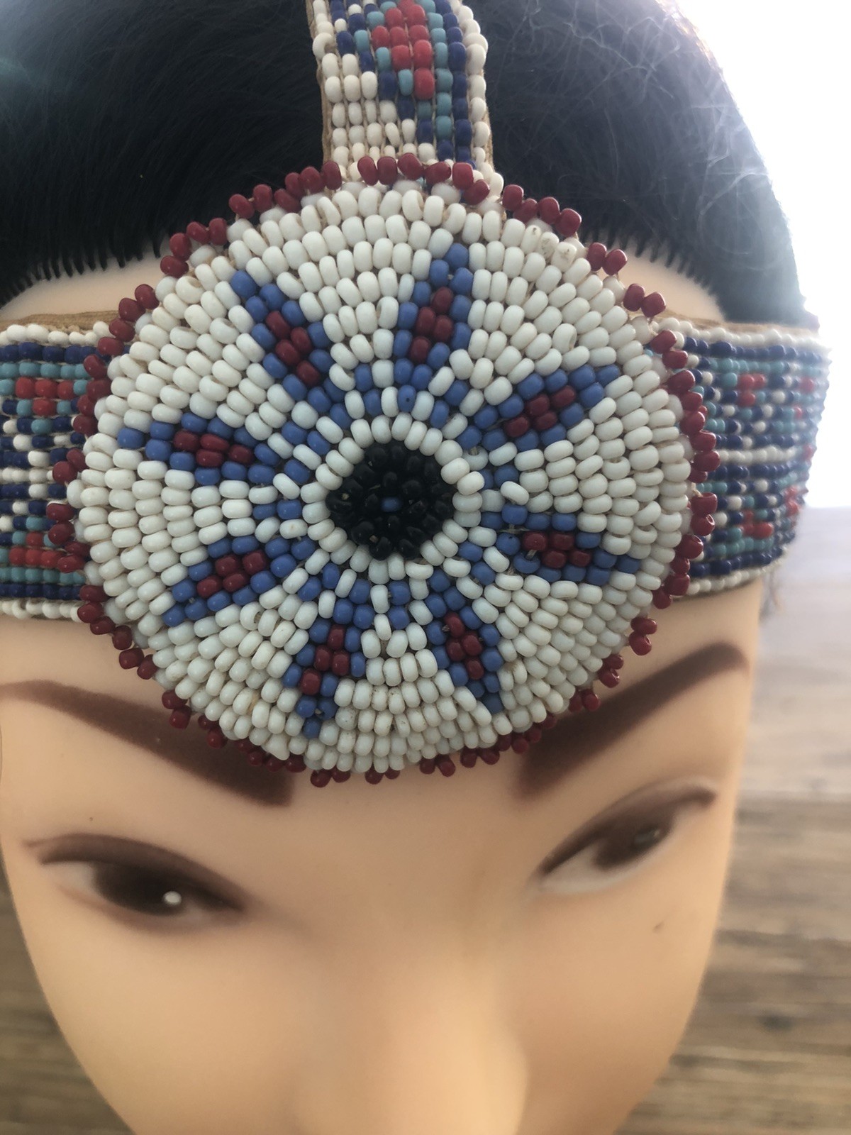 Vtg Native American War Indian Warrior Beaded  Dance Headdress Headband Drum