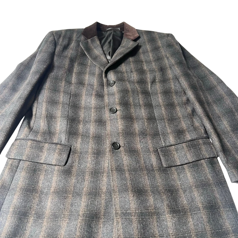 Vella Мужская 42 шерстяная смесь клетку пальто верблюд коричневый бархат воротник Италии - Изображение 4 из 4