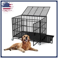 Heavy Duty Escape-Proof Dog Crate Metal Kennel with Wheels, Square  Flat Tubes