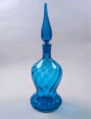 1968 Blenko Glass Decanter | Joel Myers Design | Hand Blown | Blue | Mid-Century