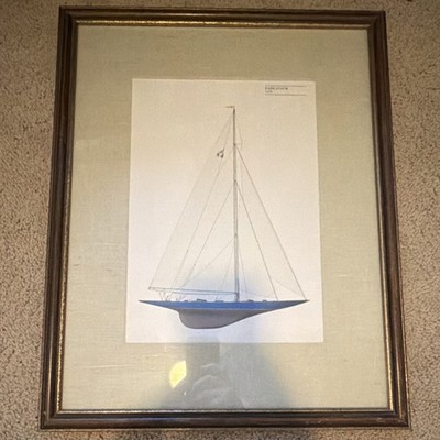 Vintage America's Cup Yacht Endeavour  1934 Sailboat Lithograph Print  