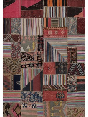 6x8 Handmade Patchwork Kilim Area Rug - Geometric Pattern - Free US Shipping