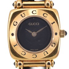 GUCCI 6300L Gold Plated / Leather black Dial Quartz Ladies Watch C#144228