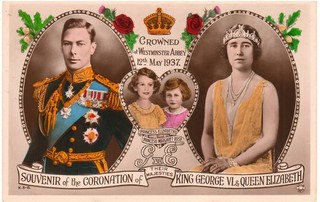 1937 British Coronation King Charles VI Queen Elizabeth & Princesses Postcard