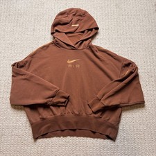 Nike Air Women S Brown Cropped Hoodie Oversized Gold Embroidered Logo