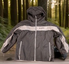 Columbia Windbreaker Jacket Boys Size S Black Grey Excellent Hooded Full Zip