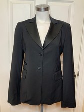 BCBG Max Azria Black Tailored Wool Blend Blazer W/Pockets Button Sleeves Sze S