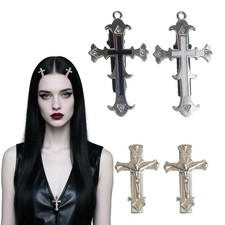 4 Pcs Gothic Cross Hair Clips for Women Girls Halloween Metal Hairpins Y2K Pu...