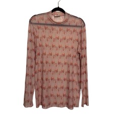 Avery Apparel Large Pink Cowboy Boots Sheer Blouse Top Western Mesh Long Sleeve