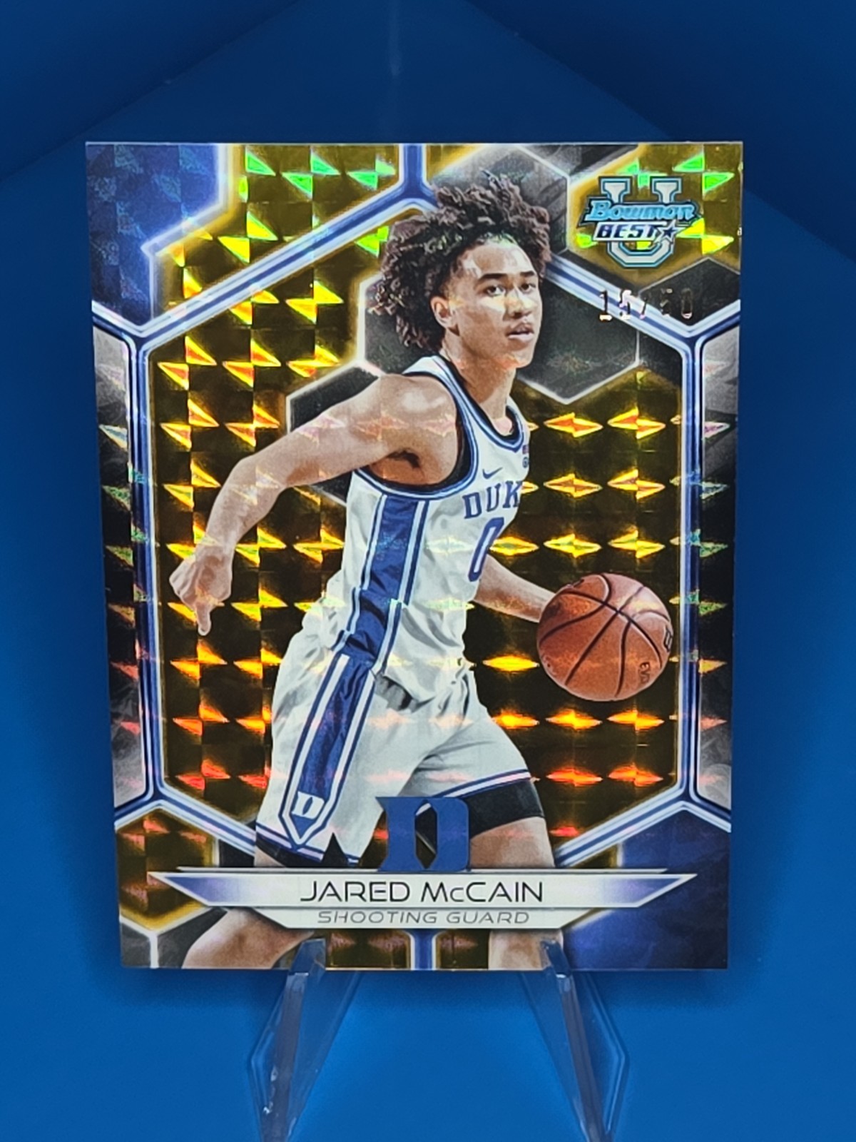 2023-24 Bowman Best U Jared McCain #13 Gold Geometric /50 Duke Rookie Thunder