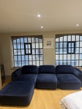 Beautiful sofa.com  Velvet 3 Seater  Sofa with Matching Footstool In Blue