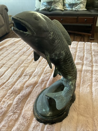 Vintage Bronze Metal Jumping/Leaping Fish Sculpture Koi/Salmon/Trout 14 ...