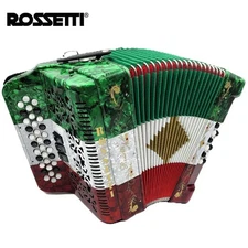 Rossetti 3412 34 Button 3 Switch 12 Bass GCF Sol Accordion - Red White Green