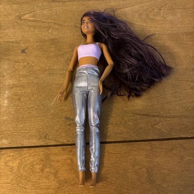Barbie Cutie Reveal Articulated HJL62 Purple Hair Doll With Silver Pants