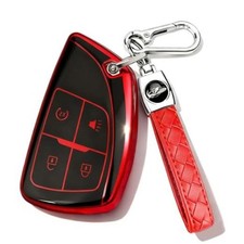 for Chevy Key Fob Cover,Soft Key Shell Case with Keychain  for 4 Buttons Red