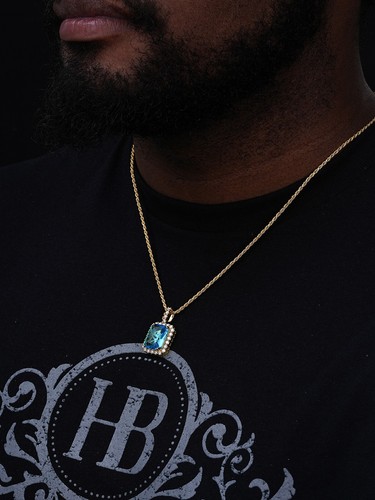 Hip Hop Iced Moissanite & Blue Stone Bling Pendant 925 Silver / 14k Gold Plated - Picture 6 of 14