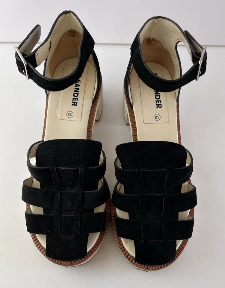 Tacones Jil Sander azul marino negro gamuza bloque con hebilla para mujer talla 38 Foto 3 de 4