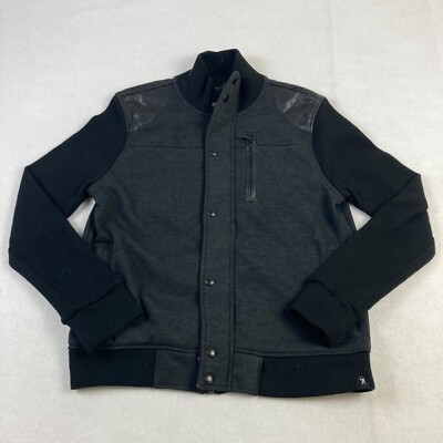 Marc Ecko Cut & Sew Jacket Mens Medium Black Full Zip Stretch Knit Zip Pocket