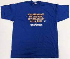 WHATABURGER TRY THE BREAKFAST ON A BUN BLUE T SHIRT SIZE XL