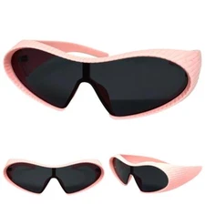 Futuristic Space Robot Modern Shield Party Rave SUN GLASSES Big Thick Pink Frame