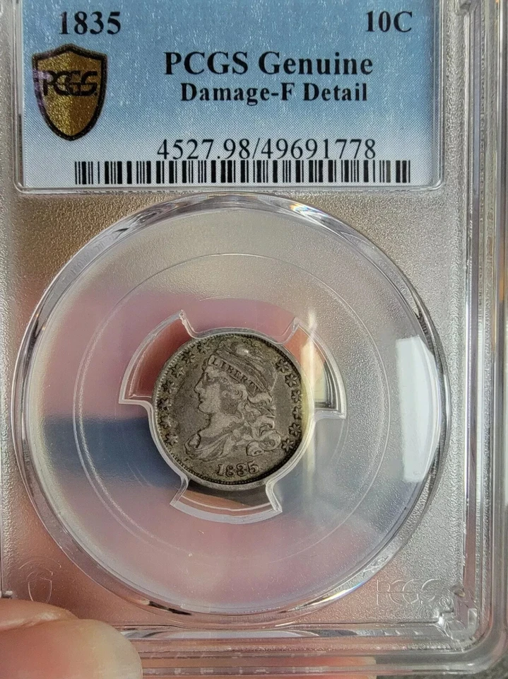 1835 Capped Bust Dime, PCGS Fine Details, Damage, TrueView, Free Shipping, C7371 - Image 2 of 2