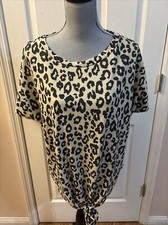 Sweet Lovely By Jen Sz 1XL Animal Print Tie Waist Knit Top Made In USA