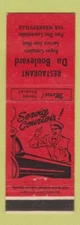 Matchbook Cover - Restaurant Du Boulevard Parc Des Laurentides Hebertville QC