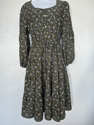 MaxStudio Womens M Green/White Ditzy CottageCore Tiered Knee Length Dress