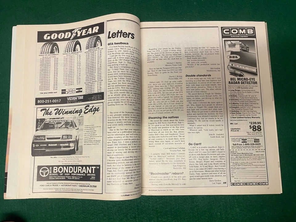 AUTOWEEK SEP 1986 SAAB TURBOS 55 UNDER FIRE OLDSMOBILE NEW ROCKET QUAD 4 - Image 3 of 3