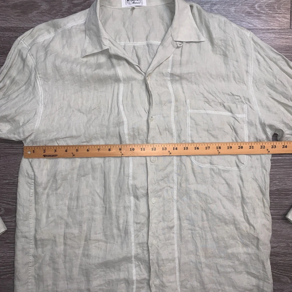 Camisa vintage Mondo Di Marco marrón tostado lino campamento cuello bucle abotonada talla L/52 Foto 4 de 4