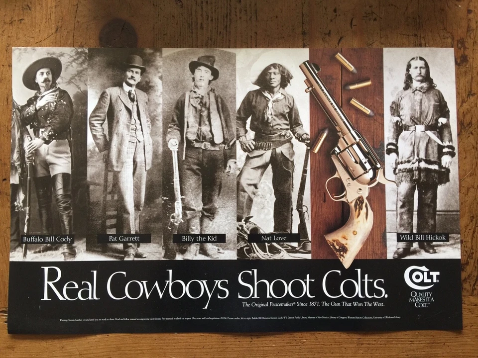 Colt Gun Firearms Poster Advertising "Real Cowboys Shoot Colt" (New Old Stock)