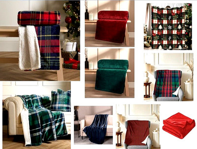 SHERPA FLEECEDECKE TARTAN GROSSES SOFA WERFEN LEICHTGEWICHT WEIHNACHTEN ROT DOPPELT 