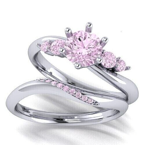 Bridle Engagement Ring Set 2 Ct Round Simulated Sapphire 14K White Gold Plated-image