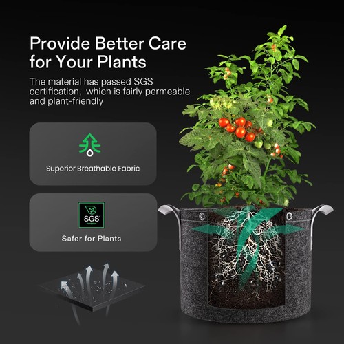 VIVOSUN 5 Pack Plant Grow Bag Thickened Nonwoven Fabric Pot 3/5/7/10/15/25 Gal - Picture 32 of 43