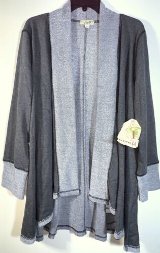 One World Let Live Gray Jersey Knit Open Front Cardigan Sweater Jacket 3X 3XL