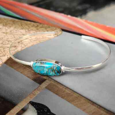 Blue Copper Turquoise Gemstone 925 Sterling Silver Handmade