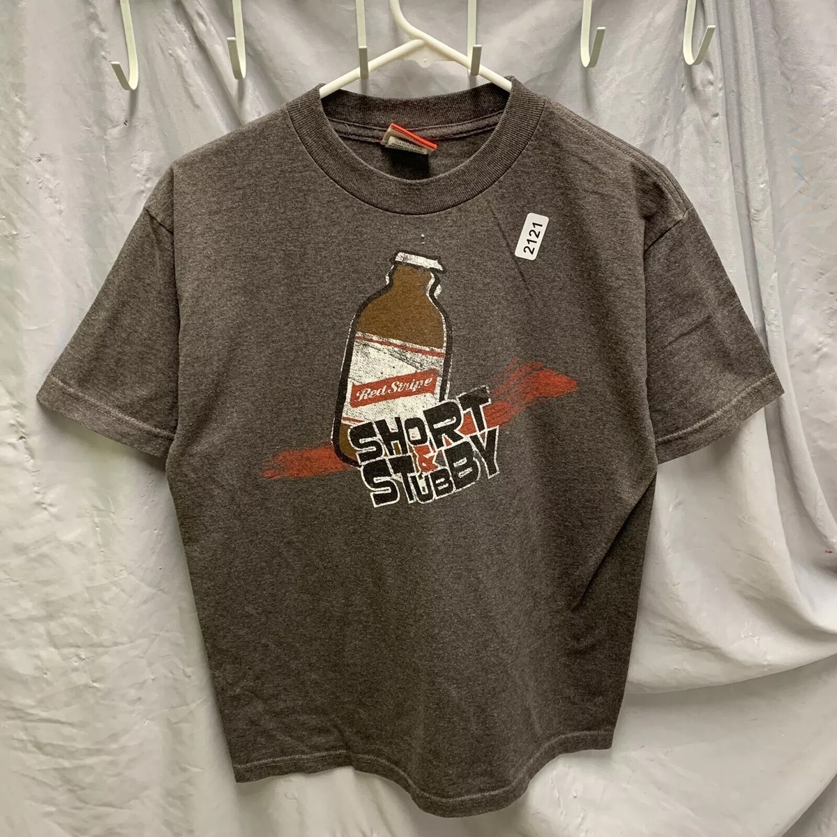 Vintage Red Stripe Shirt Adult Medium Brown Short Sleeve Short